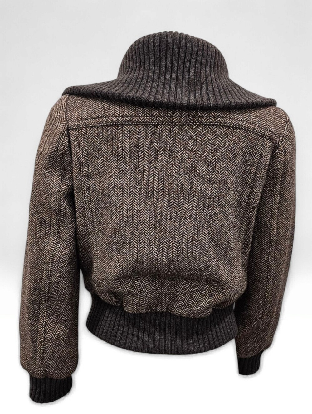 BANANA REPUBLIC Women Ava Tweed Brown Herringbone Wool Blend Bomber Jacket XS - Picture 3 of 9